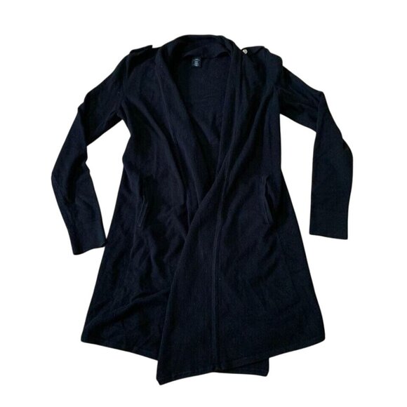 White House Black Market Duster Sweater Women’s Size XXS Black Open Front Rayon - Picture 1 of 5